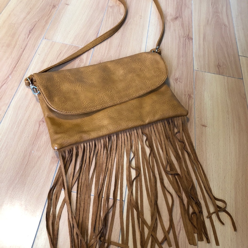 Tan Crossbody Bag with Long Fringe (Never Used)